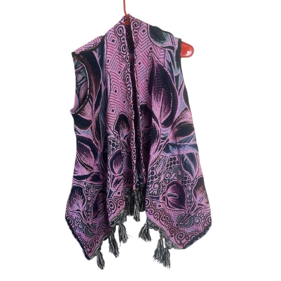 Mexican Style Lagen Look Pink Black Leaf Patterned Vest Calla Lily One Size - Picture 1 of 3